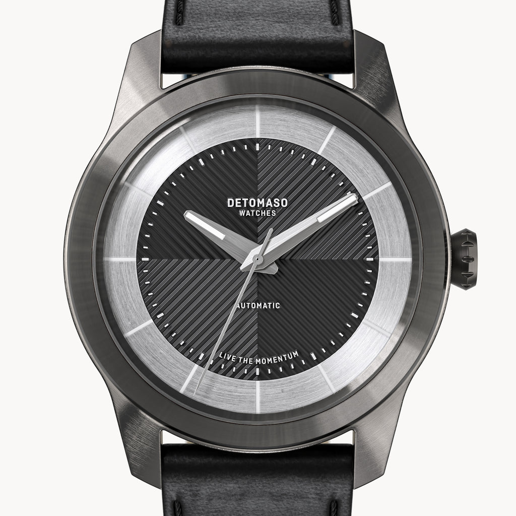 CLASSIC AUTOMATIC SLATE BLACK - Vegan Apple Leather Black Smooth - Detomaso Watches