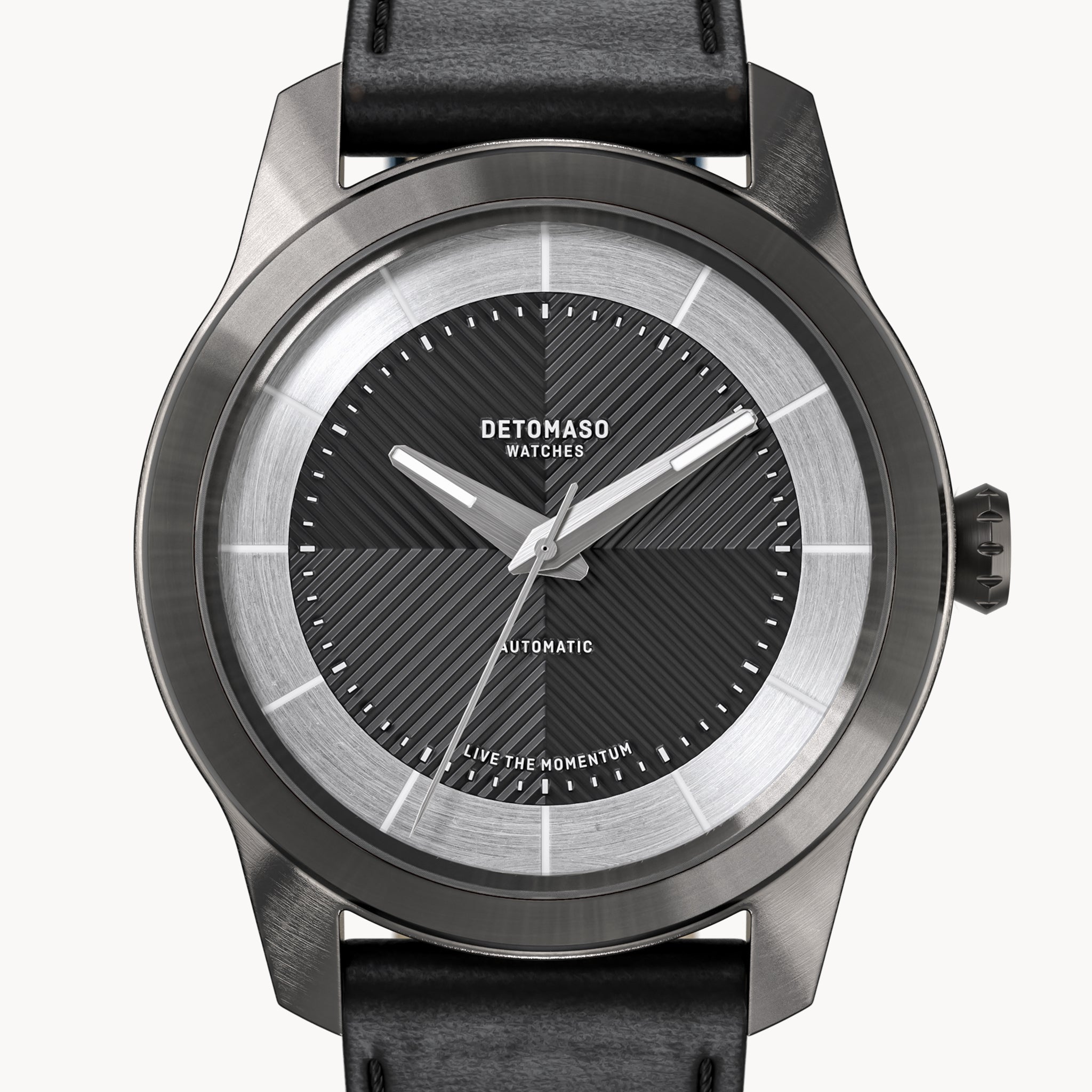 CLASSIC AUTOMATIC SLATE BLACK - Vegan Apple Leather Black Smooth - Detomaso Watches