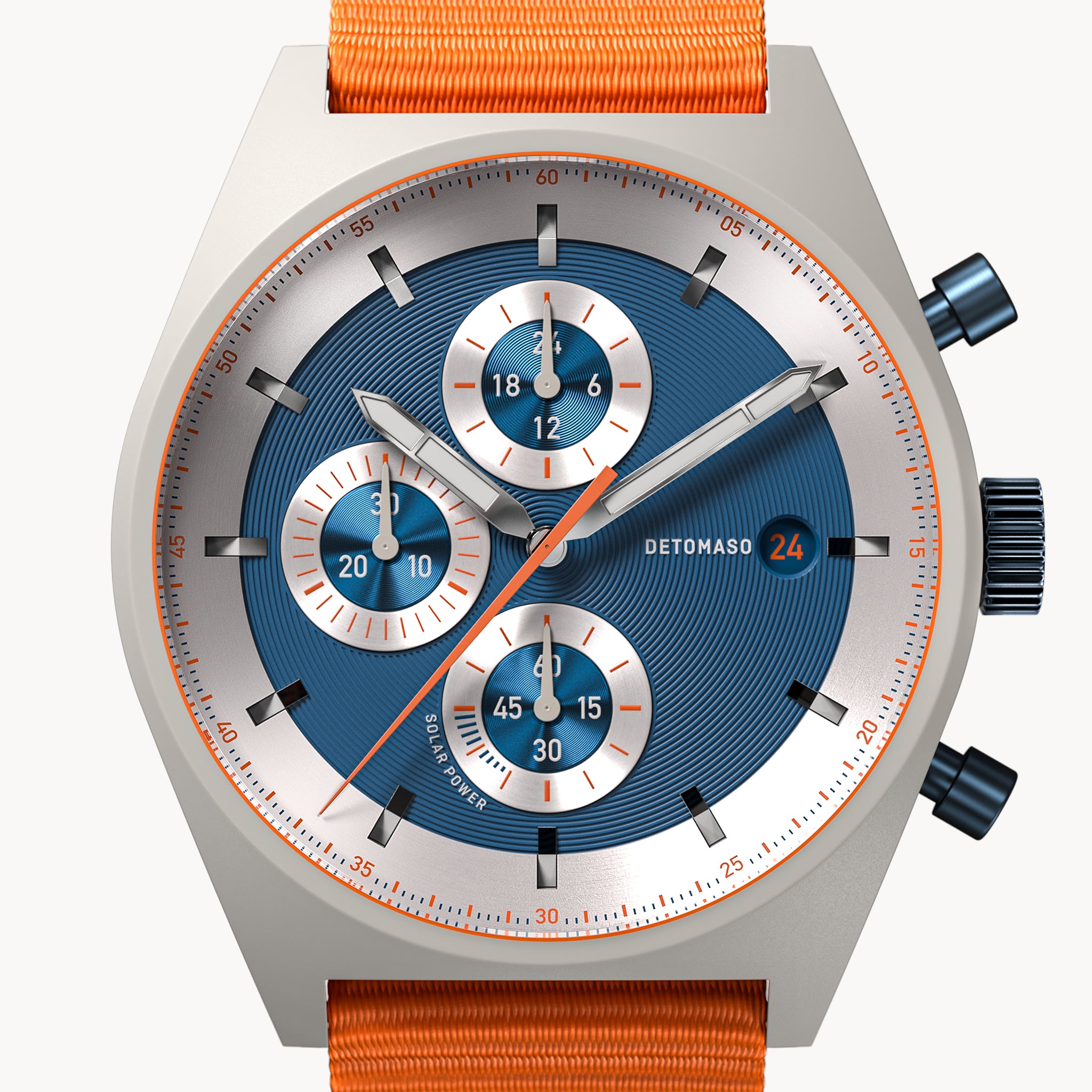 D10 CHRONO SOLAR
 GRAY BLUE
 - Ocean Plastic Orange Woven - Detomaso Watches