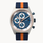 D10 CHRONO SOLAR
 GRAY BLUE
 - Ocean Plastic Dark blue Orange Woven - Detomaso Watches