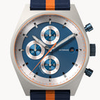 D10 CHRONO SOLAR
 GRAY BLUE
 - Ocean Plastic Dark blue Orange Woven - Detomaso Watches