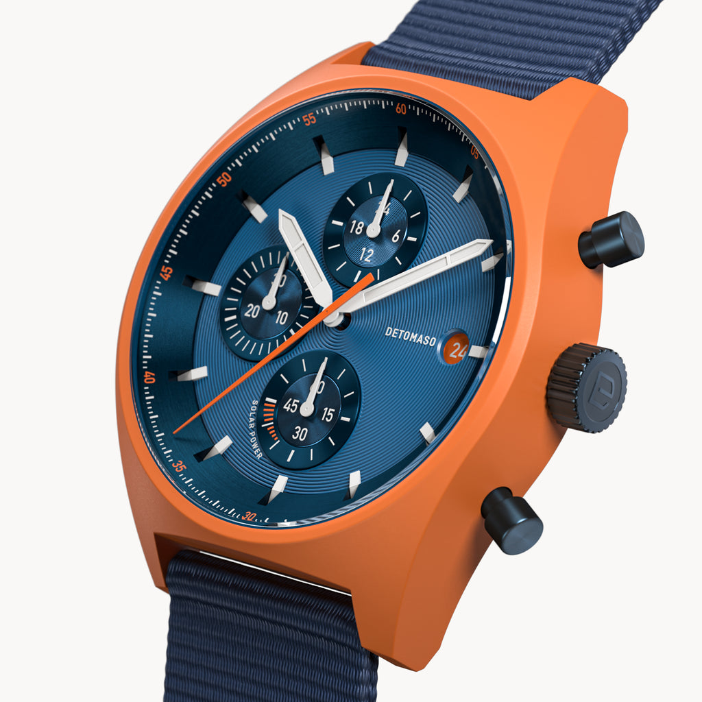 D10 CHRONO SOLAR
 ORANGE BLUE - Ocean Plastic Dark Blue Woven - Detomaso Watches