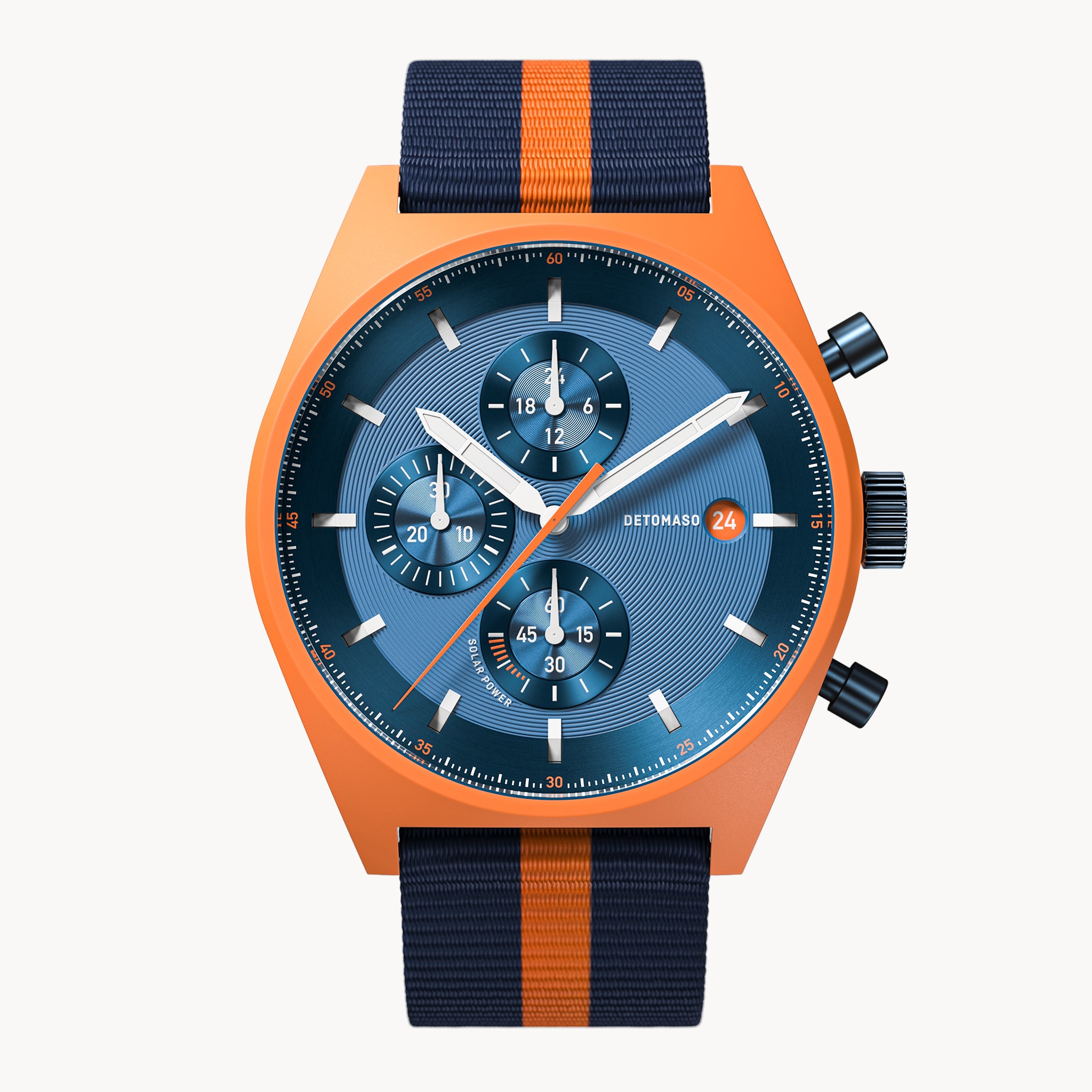 D10 CHRONO SOLAR
 ORANGE BLUE - Ocean Plastic Dark Blue Orange Woven - Detomaso Watches