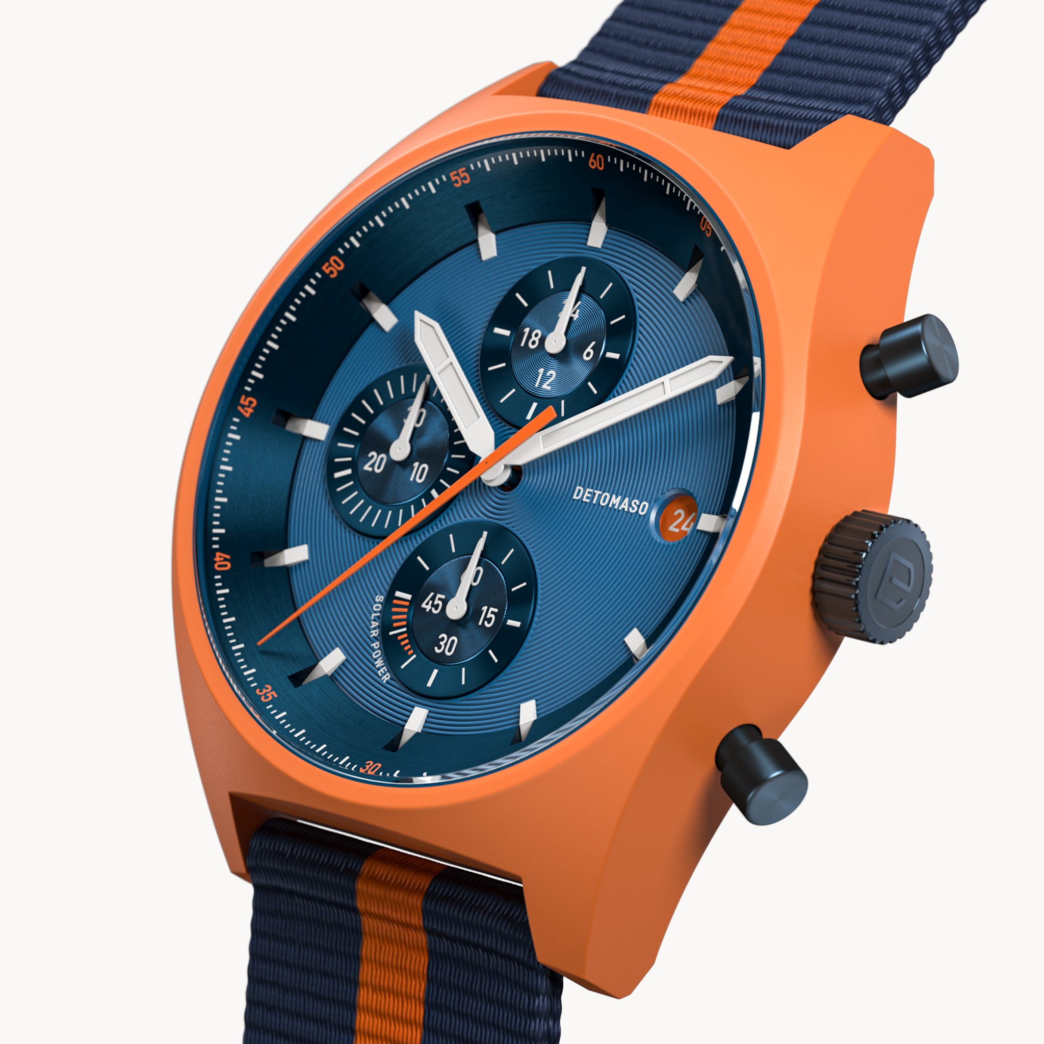 D10 CHRONO SOLAR
 ORANGE BLUE - Ocean Plastic Dark Blue Orange Woven - Detomaso Watches