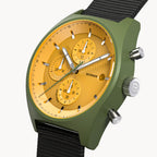 D10 CHRONO SOLAR
 OLIVE YELLOW - #tide Ocean Material® Black Woven - Detomaso Watches