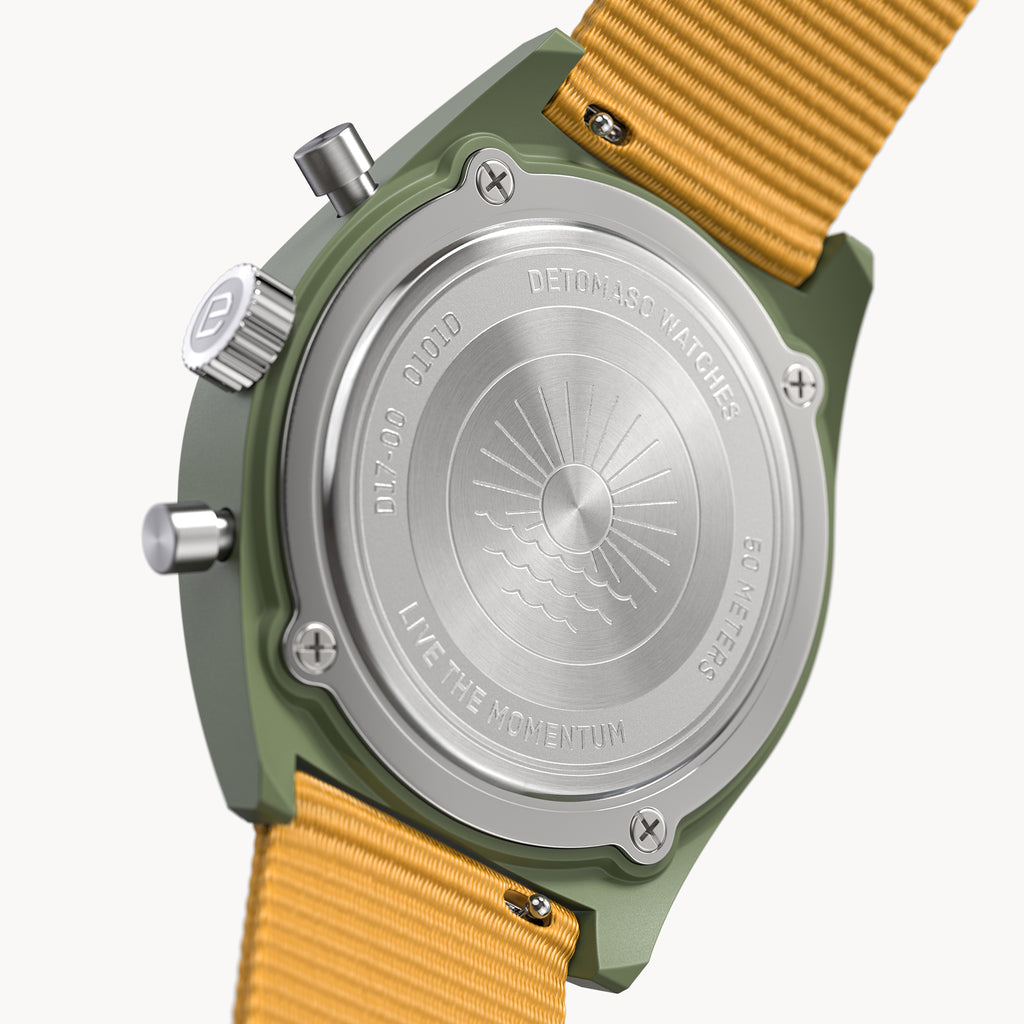 D10 CHRONO SOLAR
 OLIVE YELLOW - Ocean Plastic Yellow Woven - Detomaso Watches