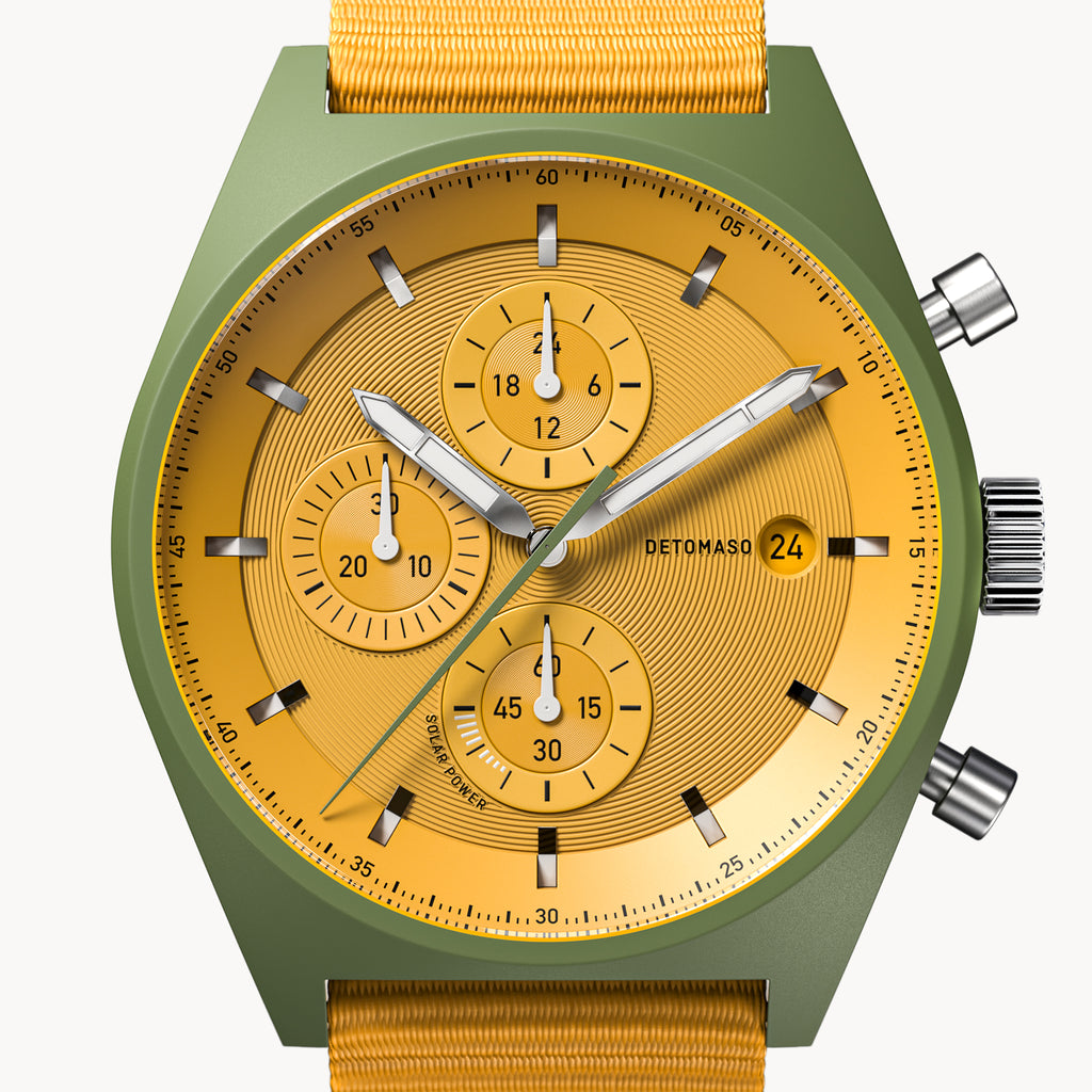 D10 CHRONO SOLAR
 OLIVE YELLOW - Ocean Plastic Yellow Woven - Detomaso Watches