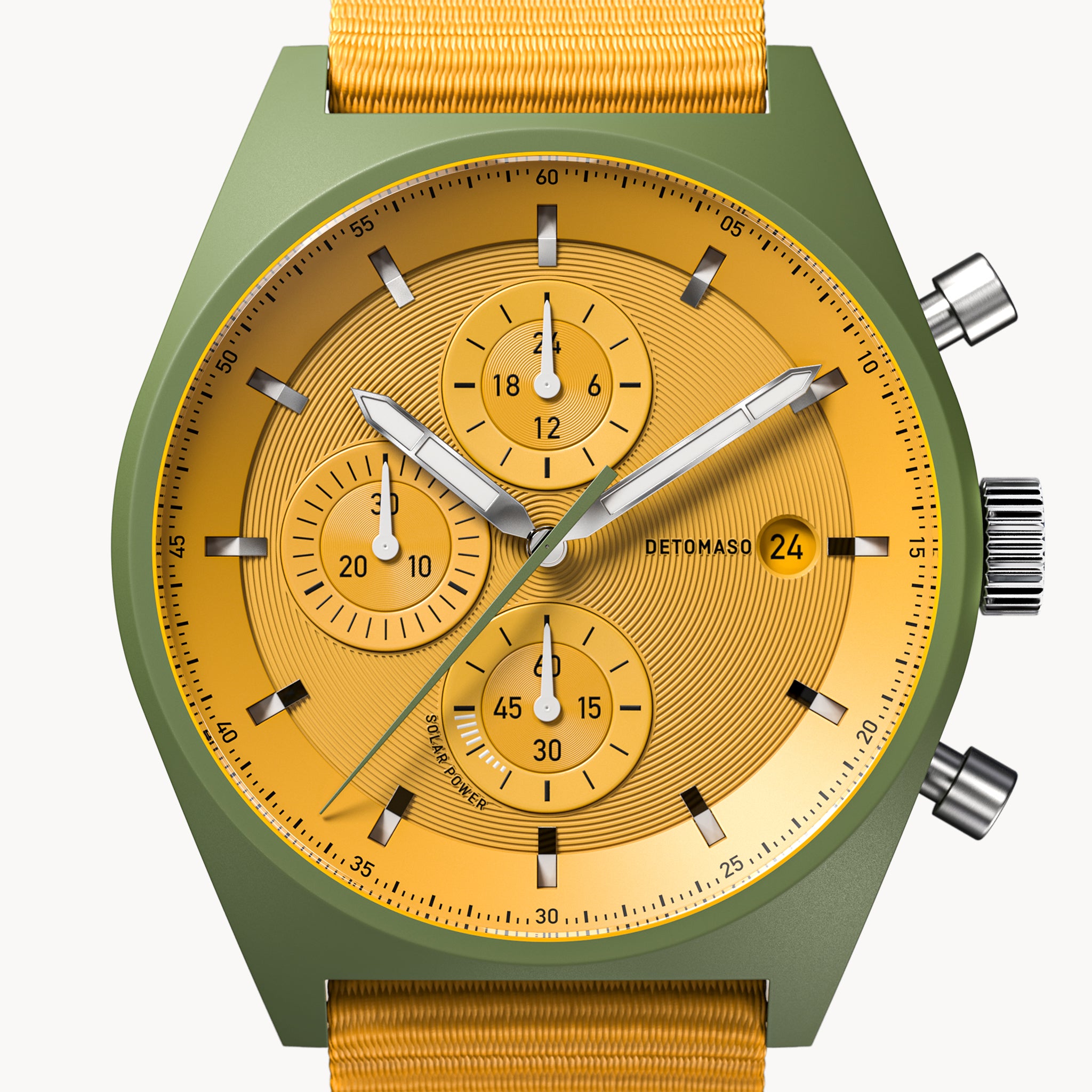 D10 CHRONO SOLAR
 OLIVE YELLOW - Ocean Plastic Yellow Woven - Detomaso Watches