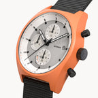 D10 CHRONO SOLAR ORANGE SILVER - Ocean Plastic Black Woven - Detomaso Watches