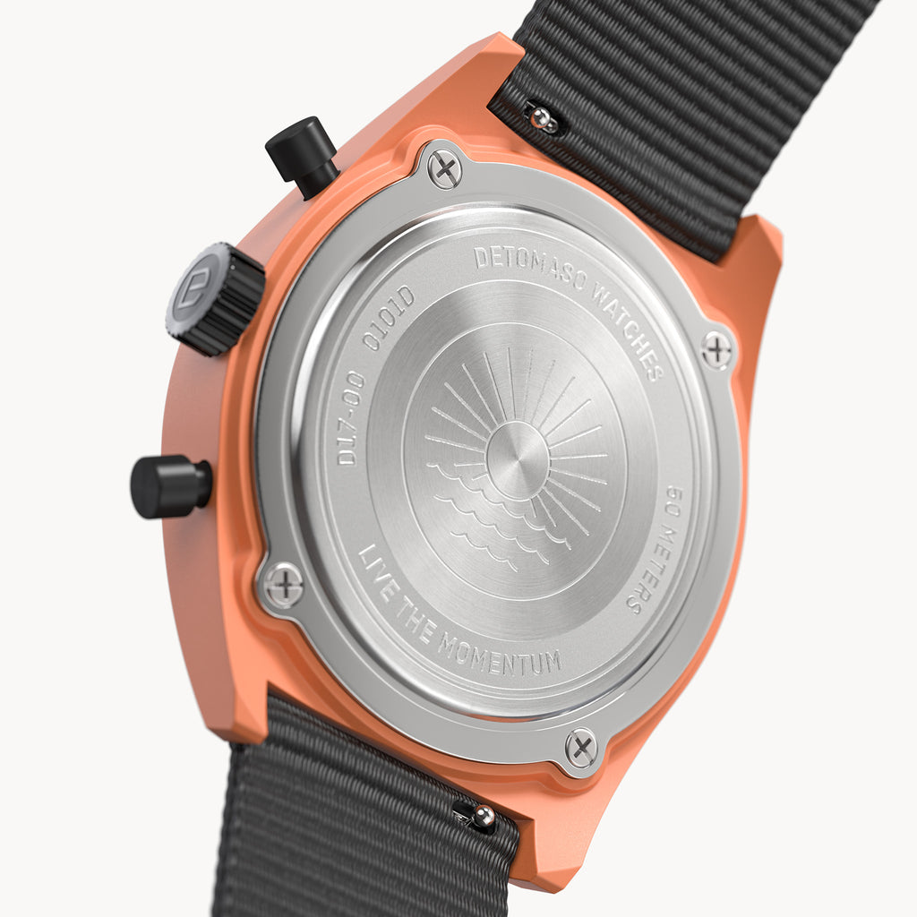 D10 CHRONO SOLAR ORANGE SILVER - Ocean Plastic Black Woven - Detomaso Watches