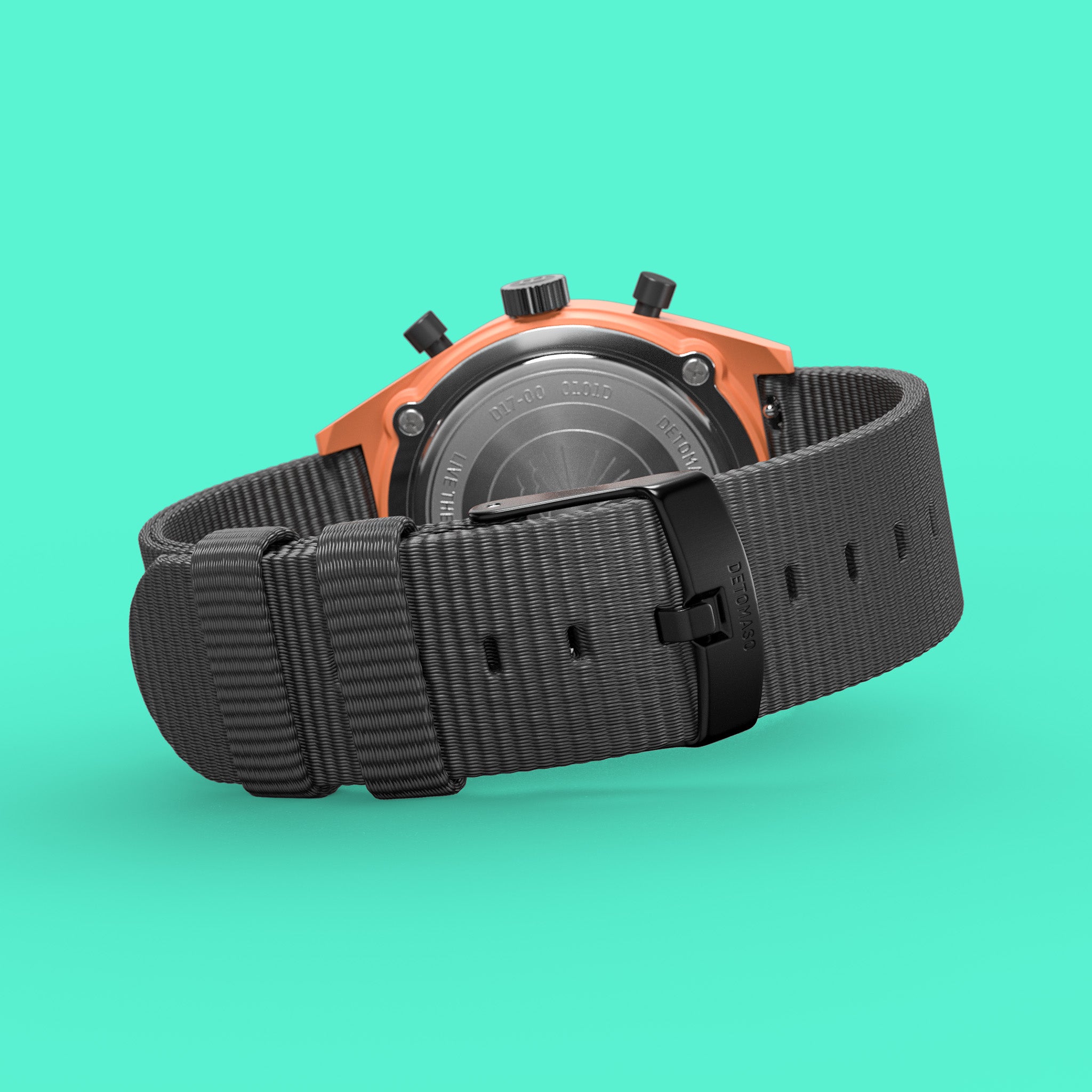 D10 CHRONO SOLAR ORANGE SILVER - Ocean Plastic Black Woven - Detomaso Watches