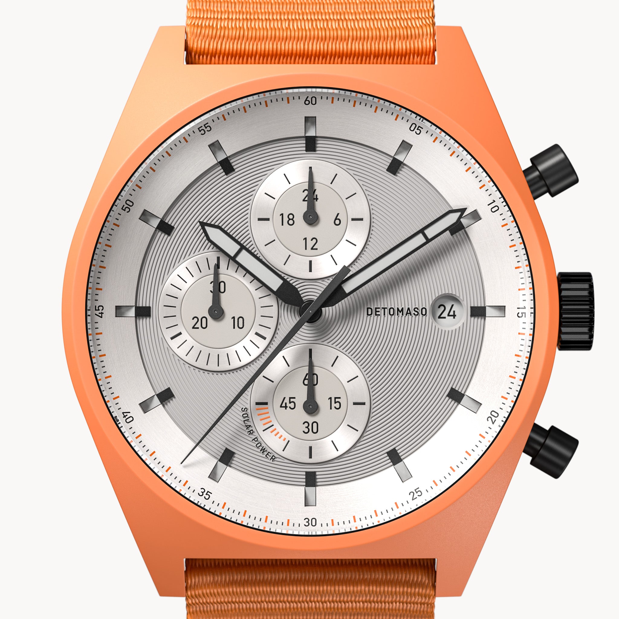D10 CHRONO SOLAR ORANGE SILVER - Ocean Plastic Orange Woven - Detomaso Watches