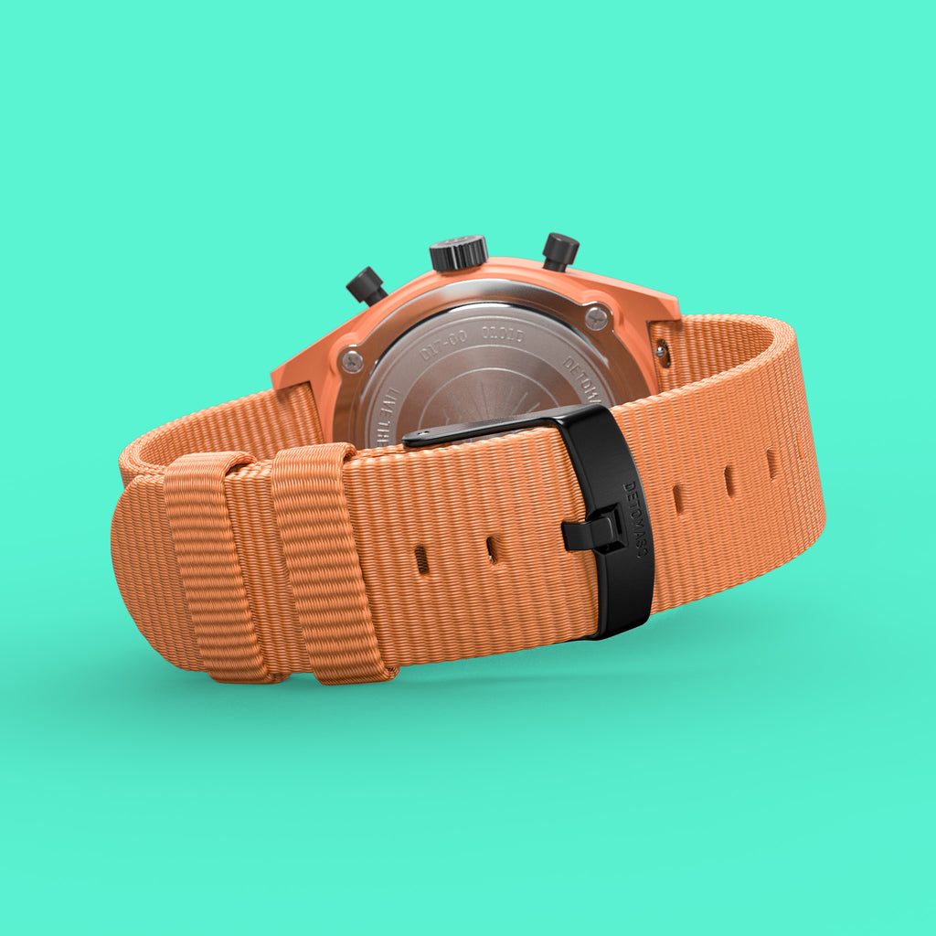 D10 CHRONO SOLAR ORANGE SILVER - Ocean Plastic Orange Woven - Detomaso Watches