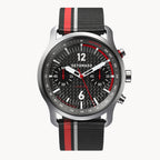 SORPASSO CHRONOGRAPH CARBON SILVER - Ocean Plastic Black / Red Woven - Detomaso Watches