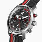 SORPASSO CHRONOGRAPH CARBON SILVER - Ocean Plastic Black / Red Woven - Detomaso Watches