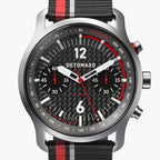 SORPASSO CHRONOGRAPH CARBON SILVER - Ocean Plastic Black / Red Woven - Detomaso Watches