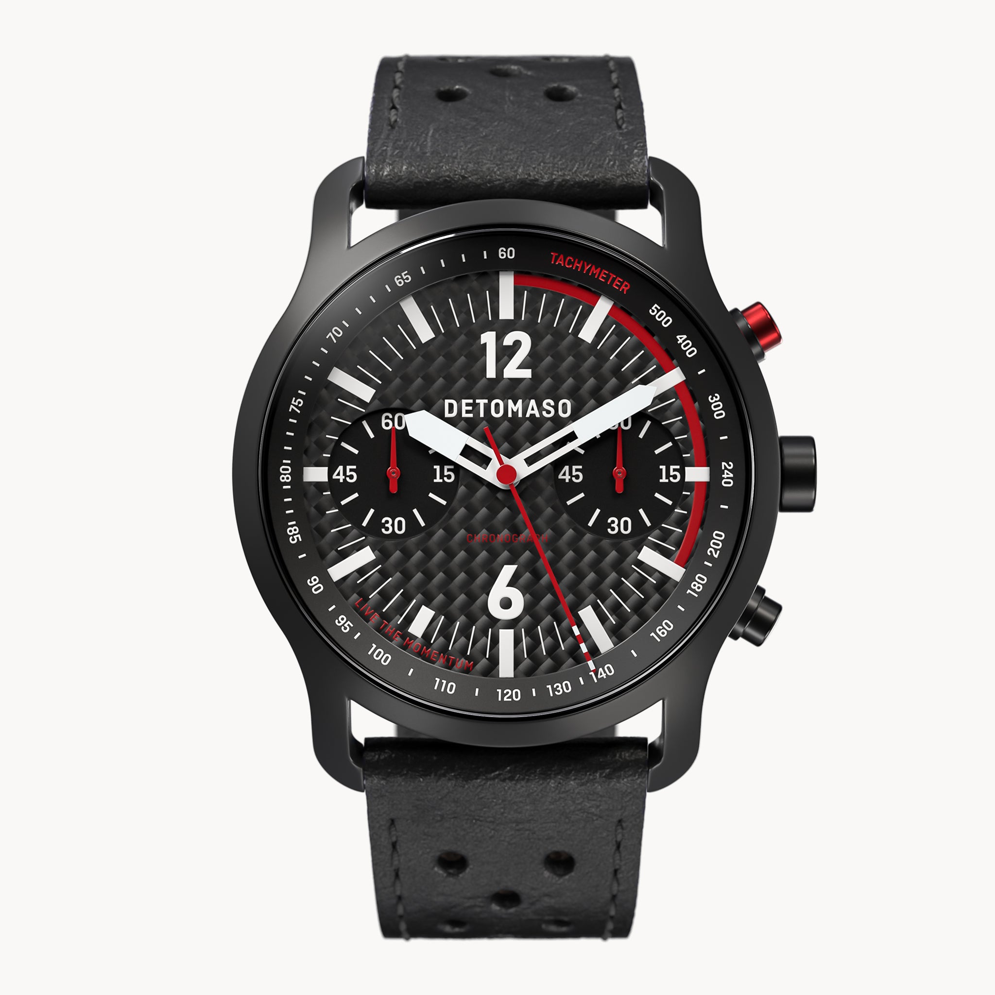 SORPASSO CHRONOGRAPH CARBON BLACK RED
 - Leather Black Racing - Detomaso Watches