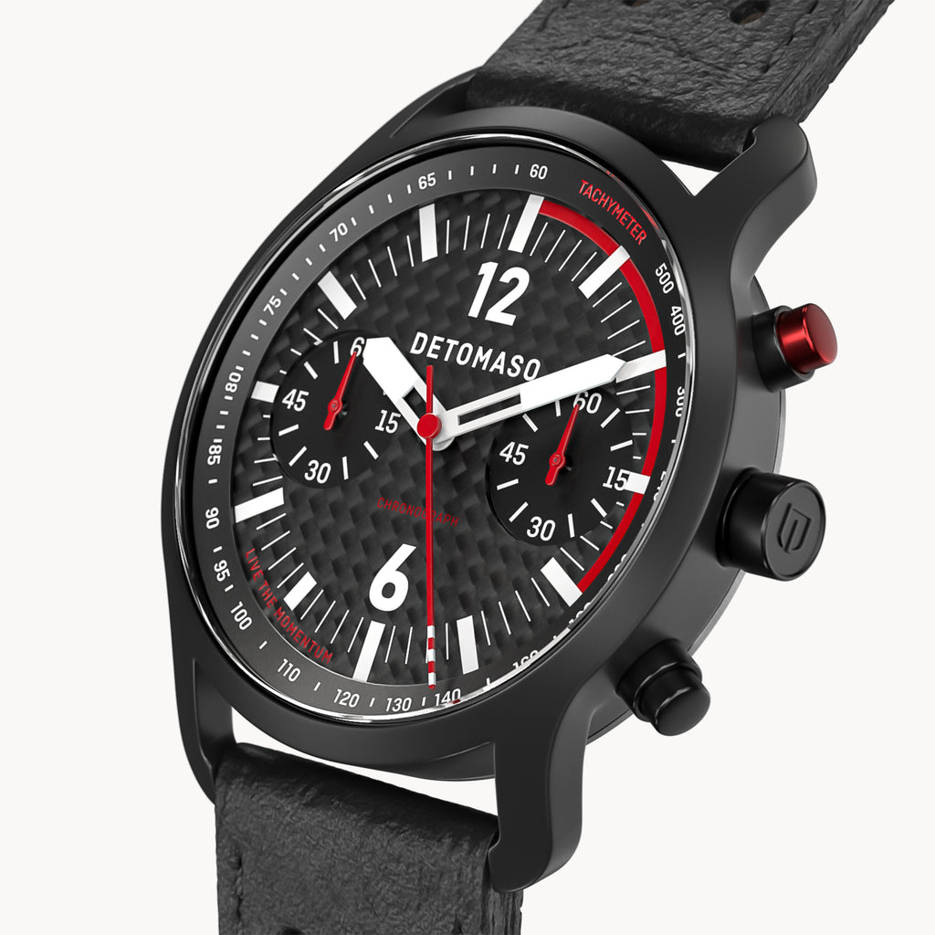 SORPASSO CHRONOGRAPH CARBON BLACK RED
 - Leather Black Racing - Detomaso Watches