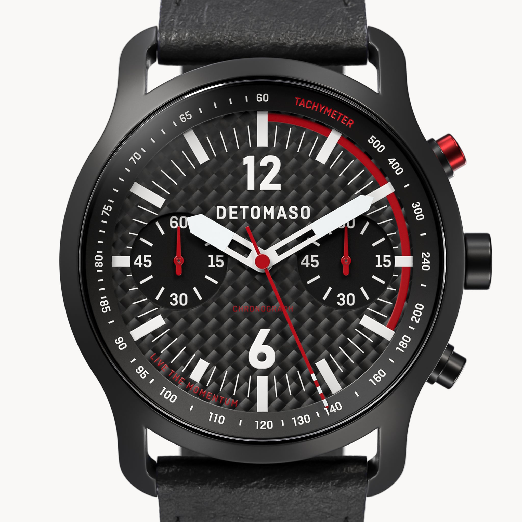 SORPASSO CHRONOGRAPH CARBON BLACK RED
 - Leather Black Racing - Detomaso Watches
