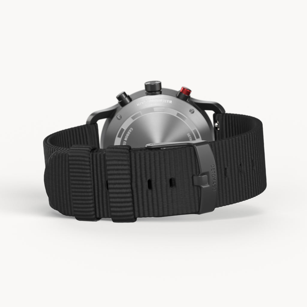 SORPASSO CHRONOGRAPH CARBON BLACK RED
 - #tide Ocean Material® Black Woven - Detomaso Watches