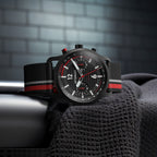 SORPASSO CHRONOGRAPH CARBON BLACK RED
 - Ocean Plastic Black / Red Woven - Detomaso Watches