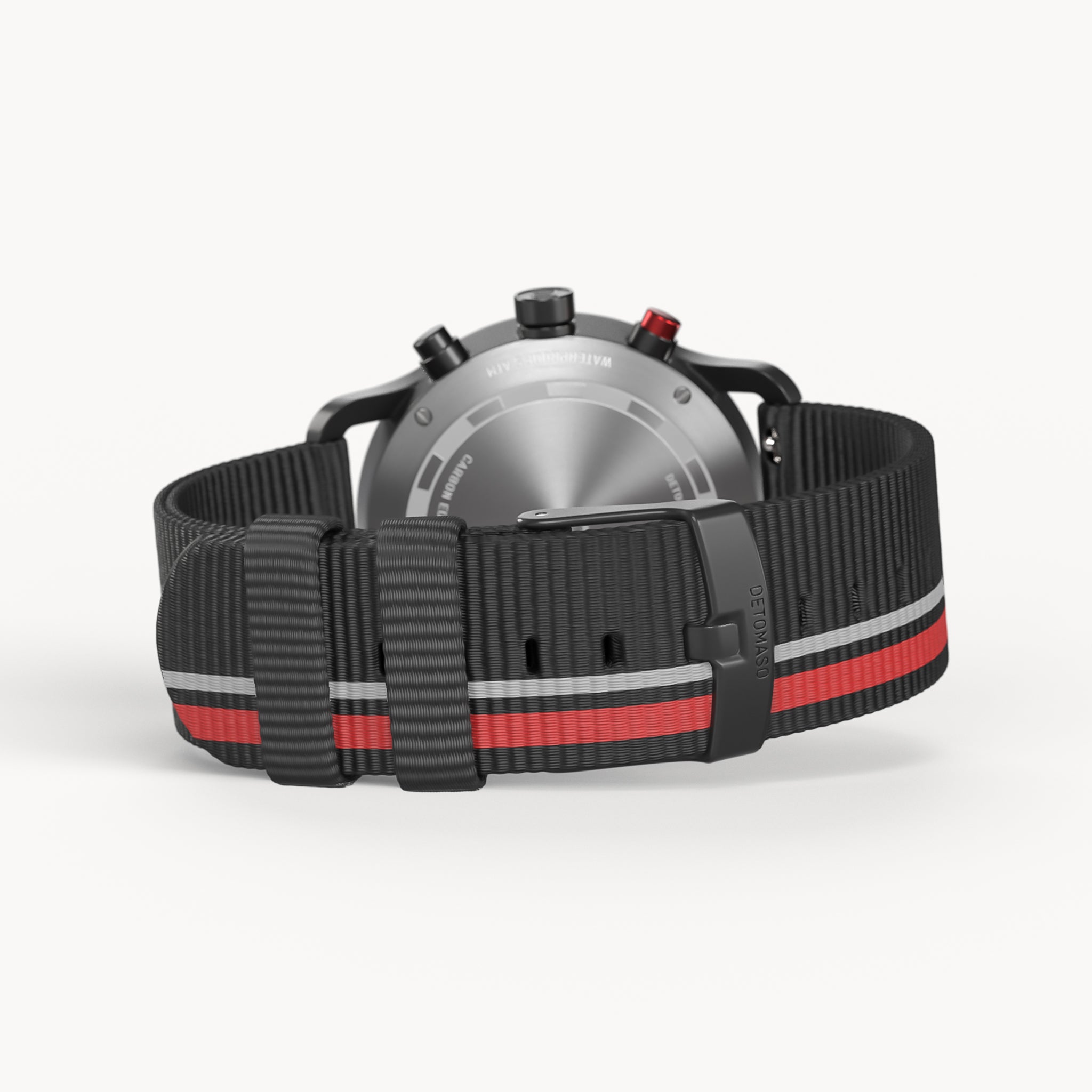 SORPASSO CHRONOGRAPH CARBON BLACK RED
 - Ocean Plastic Black / Red Woven - Detomaso Watches