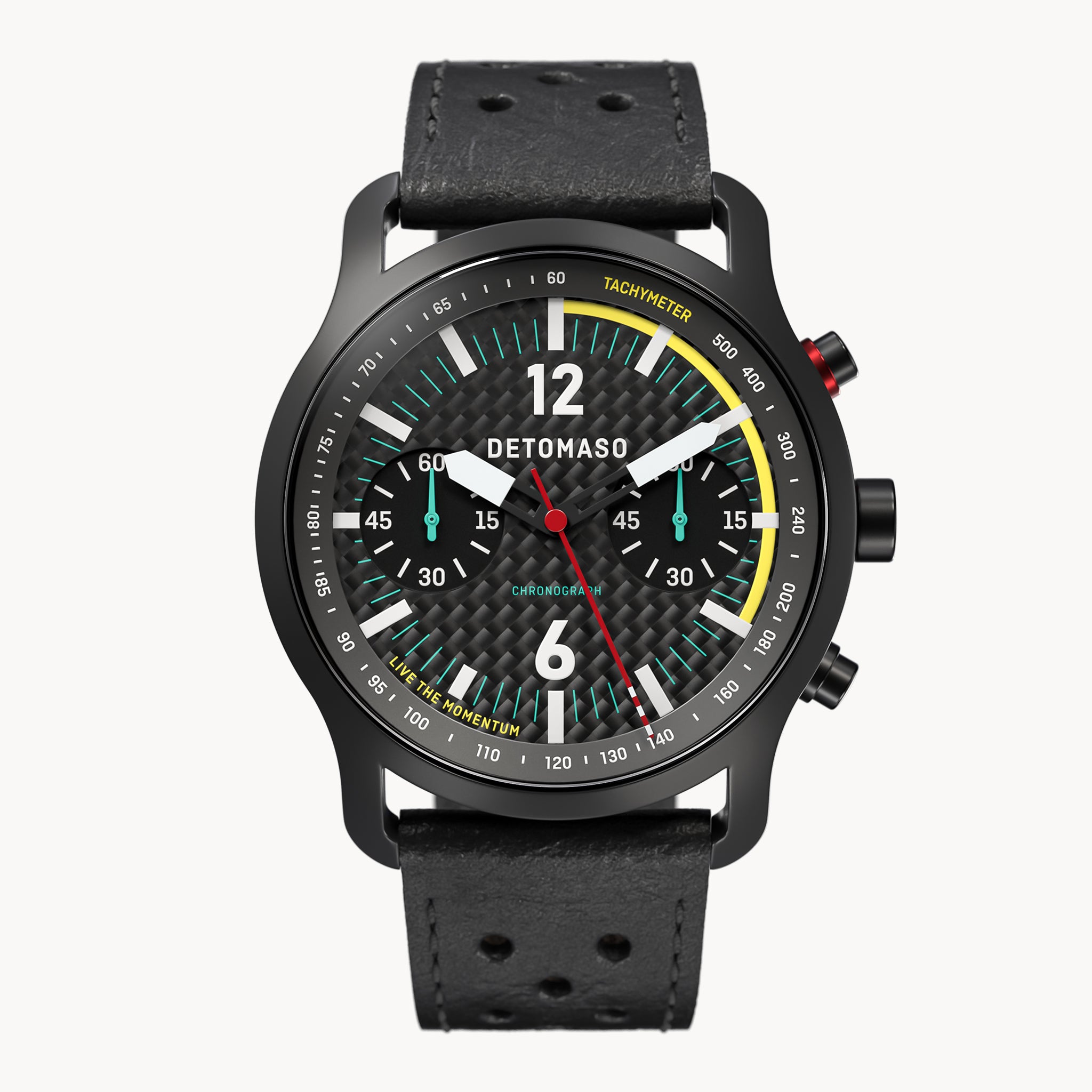 SORPASSO CHRONOGRAPH CARBON BLACK YELLOW - Leather Black Racing - Detomaso Watches