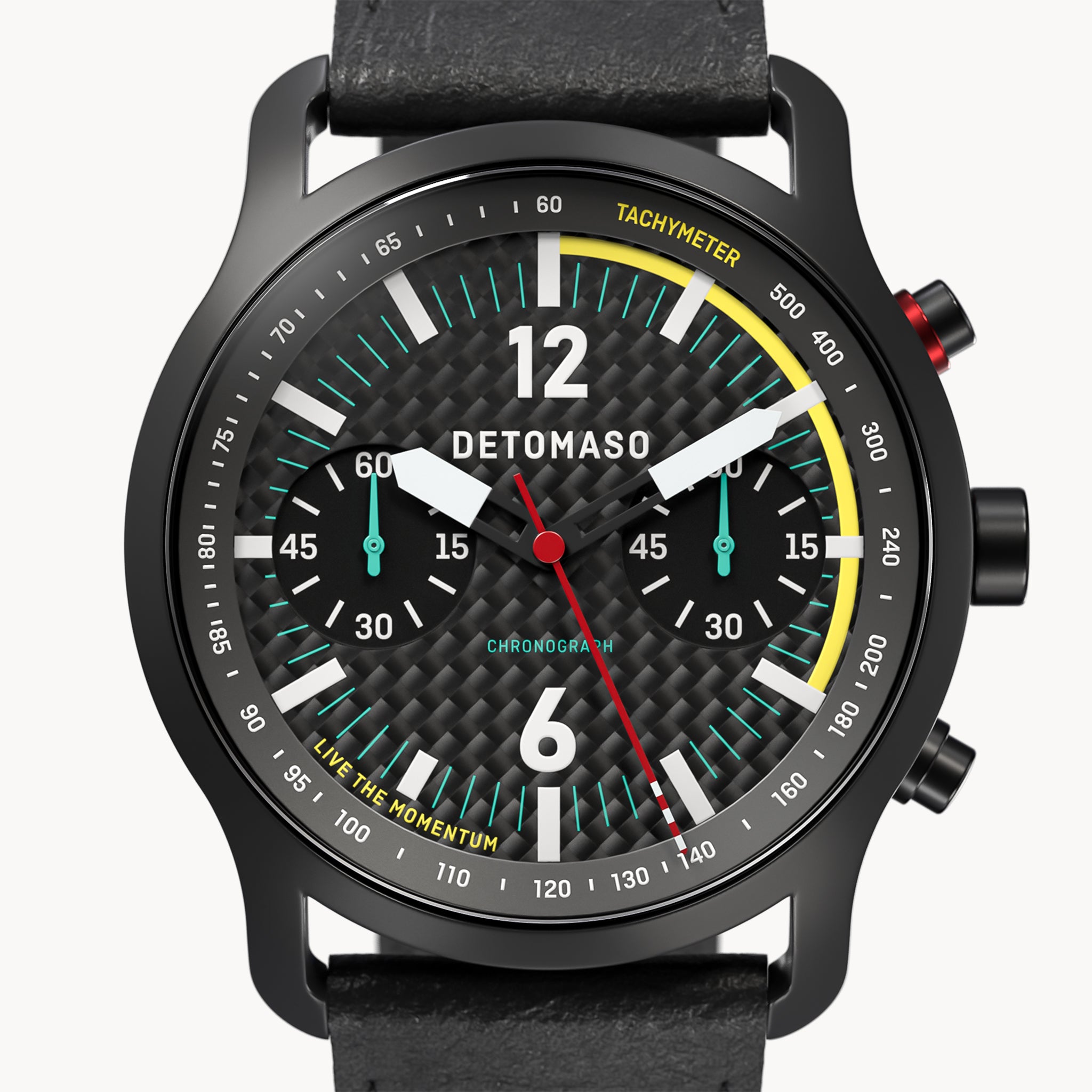 SORPASSO CHRONOGRAPH CARBON BLACK YELLOW - Leather Black Racing - Detomaso Watches