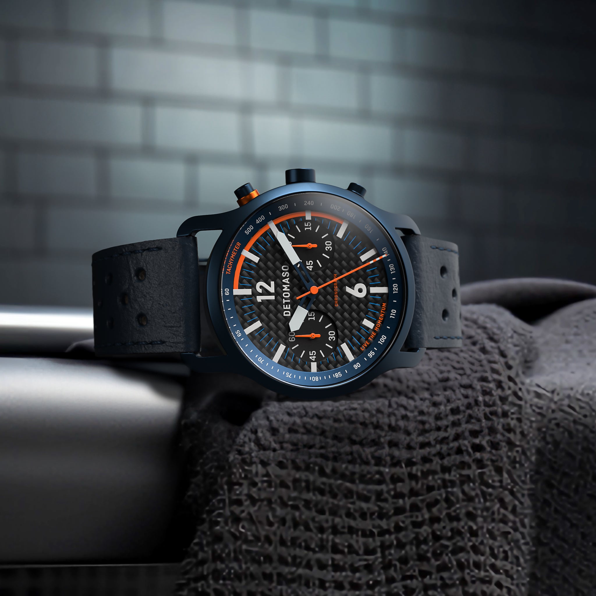 SORPASSO CHRONOGRAPH CARBON BLUE ORANGE - Leather Blue Racing - Detomaso Watches