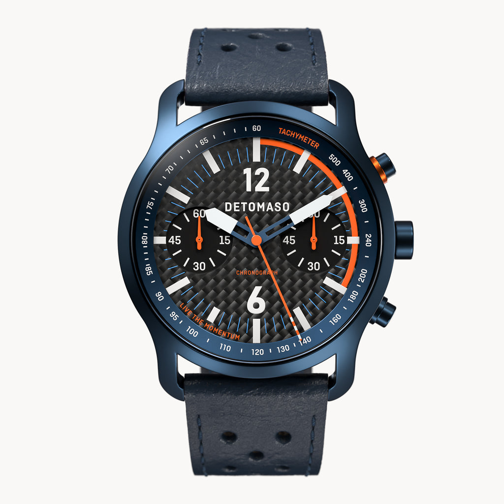 SORPASSO CHRONOGRAPH CARBON BLUE ORANGE - Leather Blue Racing - Detomaso Watches