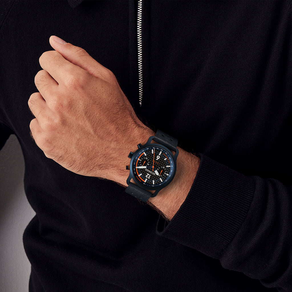 SORPASSO CHRONOGRAPH CARBON BLUE ORANGE - Leather Blue Racing - Detomaso Watches