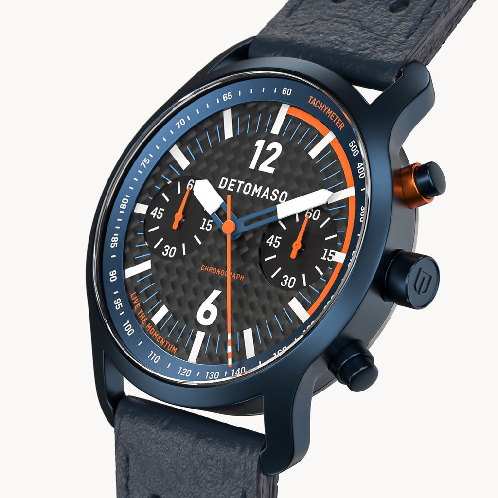 SORPASSO CHRONOGRAPH CARBON BLUE ORANGE - Leather Blue Racing - Detomaso Watches