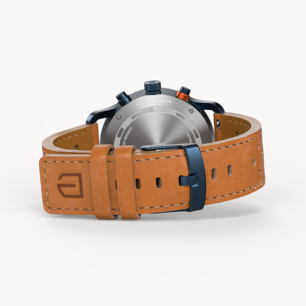 SORPASSO CHRONOGRAPH CARBON BLUE ORANGE - Leather Light brown Racing - Detomaso Watches