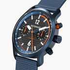 SORPASSO CHRONOGRAPH CARBON BLUE ORANGE - Ocean Plastic Dark blue Woven - Detomaso Watches