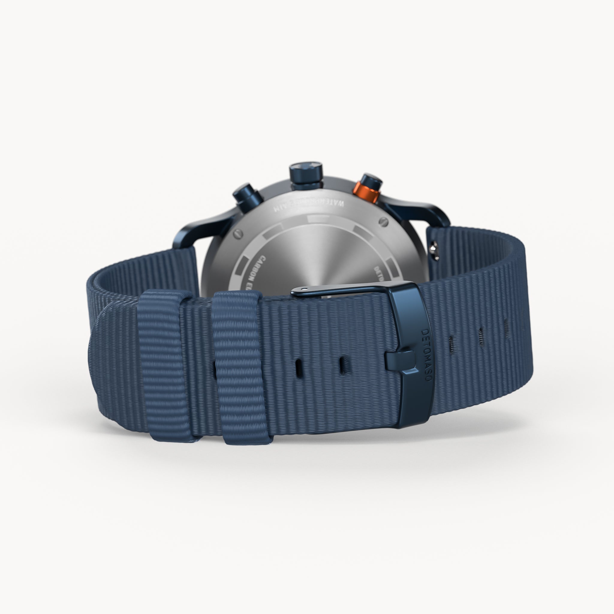 SORPASSO CHRONOGRAPH CARBON BLUE ORANGE - Ocean Plastic Dark blue Woven - Detomaso Watches