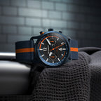 SORPASSO CHRONOGRAPH CARBON BLUE ORANGE - Ocean Plastic Dark blue Orange Woven - Detomaso Watches