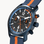 SORPASSO CHRONOGRAPH CARBON BLUE ORANGE - Ocean Plastic Dark blue Orange Woven - Detomaso Watches
