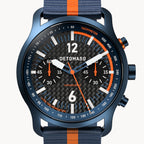 SORPASSO CHRONOGRAPH CARBON BLUE ORANGE - Ocean Plastic Dark blue Orange Woven - Detomaso Watches