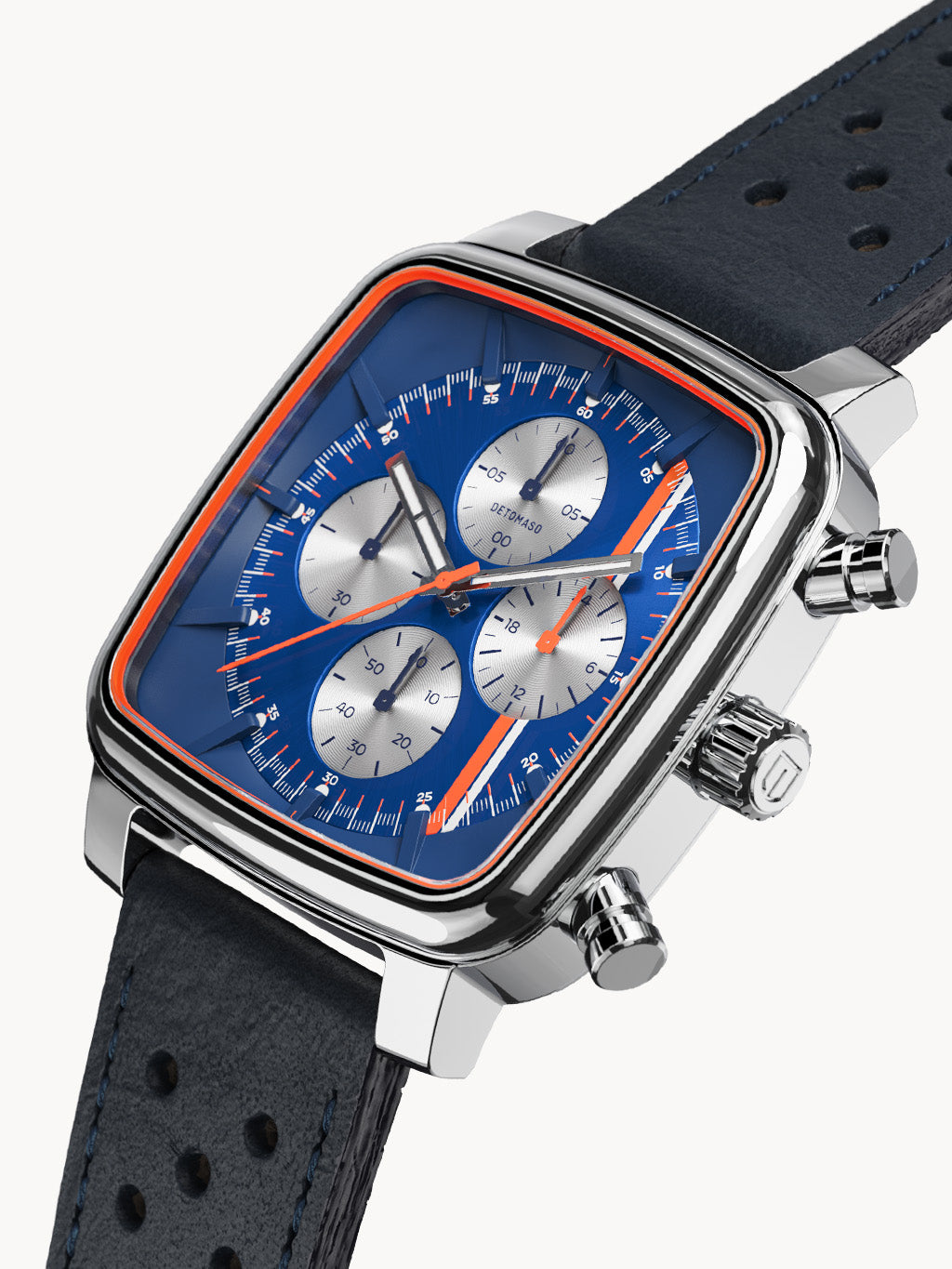 mini_detomaso様 D20 CHRONOGRAPH STRADALE SILVER BLUE ORANGE Leather Dark Blue