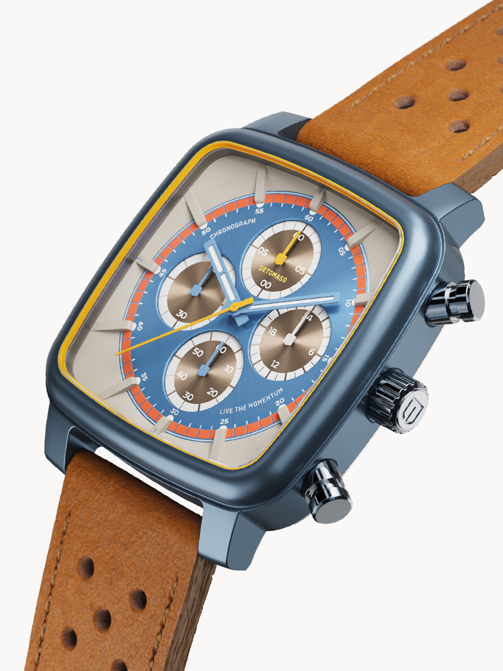 バフォメットスカルTOP D20 CHRONOGRAPH STRADALE SILVER BEIGE BLU Leather Light Brown