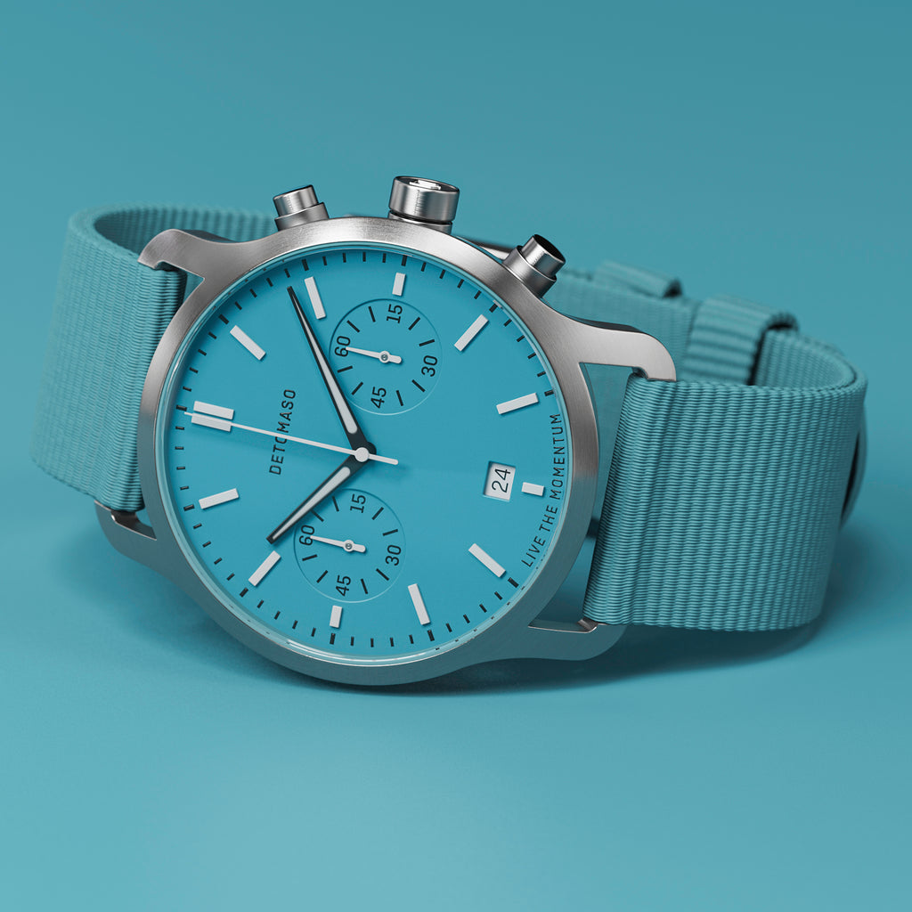 SORPASSO CHRONO MINTY BLUE - Ocean Plastic Turquoise Woven - Detomaso Watches