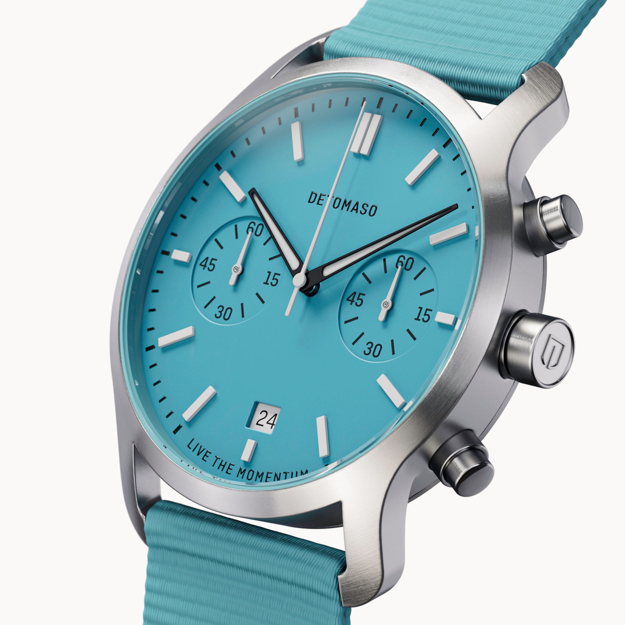 SORPASSO CHRONO MINTY BLUE - Ocean Plastic Turquoise Woven - Detomaso Watches